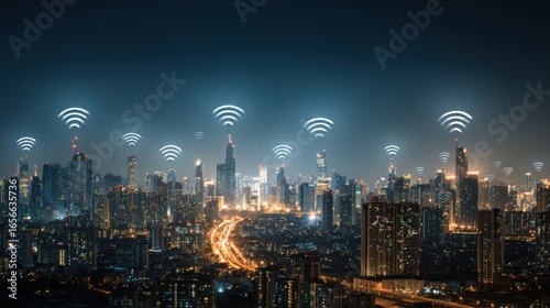 5G wireless network, high speed internet, cloud computing or connect diagram technology, Data storage, service, synchronize, online, financial, Connectivity global, smart city, ecommerce, facility