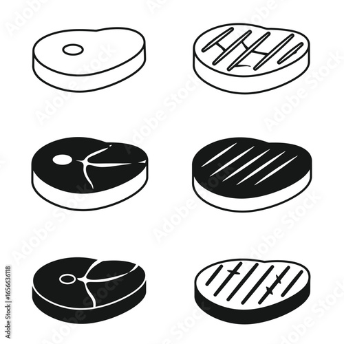 Six Steak Icons Raw Grilled and Marbled food meat