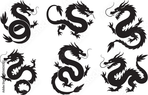 Powerful Dragon Silhouette Vector Collection for Mythical Art and Culture