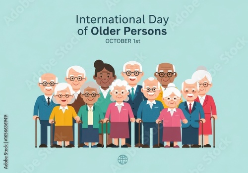 Group of Elderly People Celebrating International Day of Older Persons in Colorful Attire