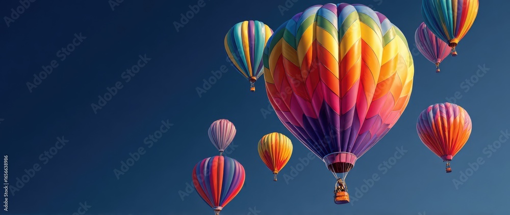 Fototapeta premium Colorful hot air balloons float against a vibrant blue sky