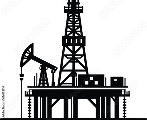 Oil mining rig vector illustration silhouette isolated on a white background