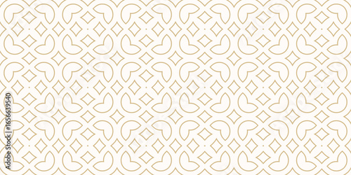 Luxury vector floral seamless pattern in oriental style. Gold and white texture with outline flowers, leaves, diamonds, curved lines. Abstract geometric background design. Golden arabesque ornament