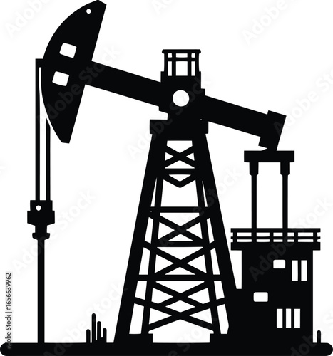 Oil mining rig vector illustration silhouette isolated on a white background