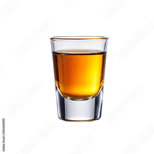 Glass shot filled with whiskey isolated on transparent background