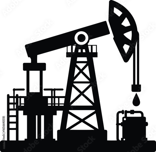 Oil mining rig vector illustration silhouette isolated on a white background