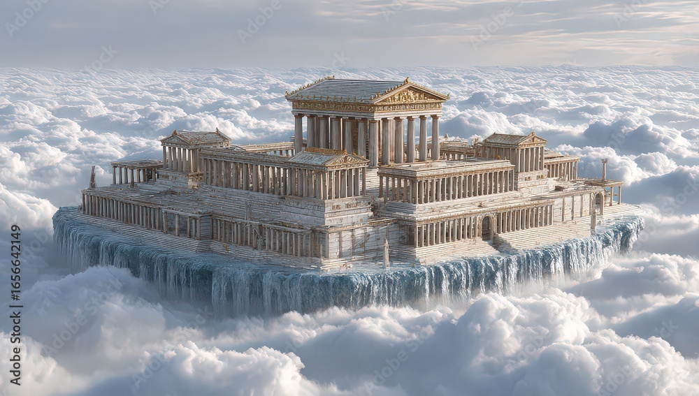 Fototapeta premium Floating Parthenon Island Amidst Clouds