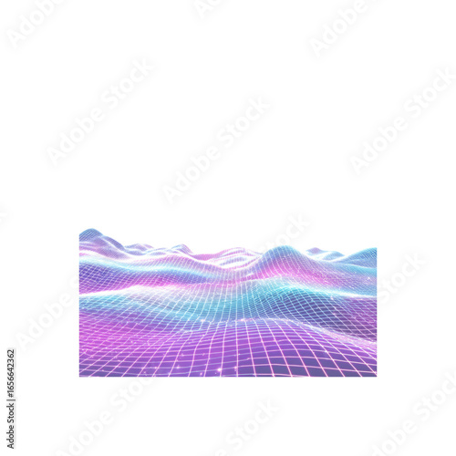 Abstract Digital Landscape Retro Wave Grid with Pastel Colors