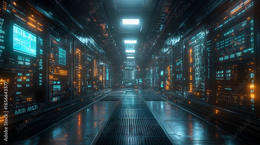 Fototapeta premium A large room with many computer monitors