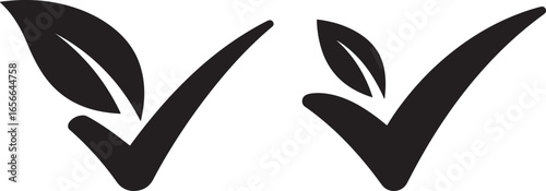 Two black check mark symbols with leaf details silhouette