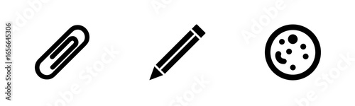 Icons paperclip pencil round object with dots vector