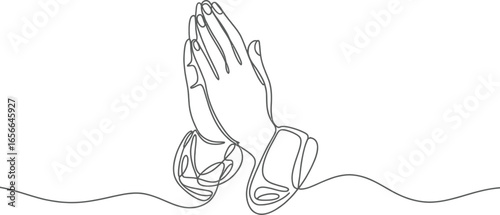Continuous Line Drawing Hands Together on White Praying Hand Minimalist