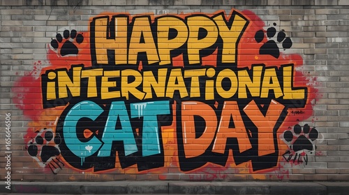 Happy International Cat Day Graffiti Artwork