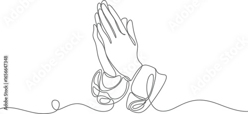 Continuous Line Drawing of Praying Hands with Sleeves on Transparent Background