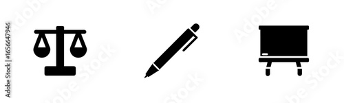 Silhouette icons scales justice pen whiteboard graphic symbol