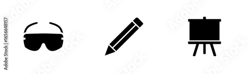 Silhouette icons safety goggles pencil easel eyewear