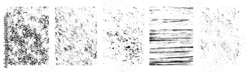 Overlay textures set stamp with grunge effect. Imitation wood texture, dry brush strokes, sponge effect, dust particles, scuffs, dirt, old damages. Hand drawn