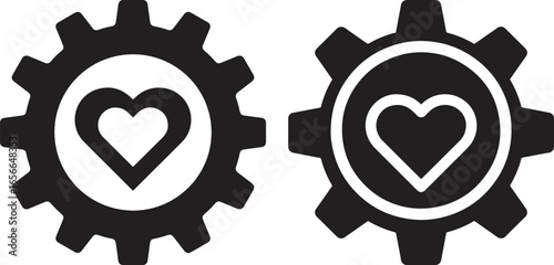 Two gear heart symbols silhouette