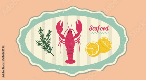 A vibrant illustration of a lobster with lemon slices, perfect for seafood restaurant branding and menu design, creating a fresh and appetizing visual appeal