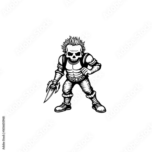 Spooky skeleton warrior character illustration showcasing fantasy art with blade wielding, ready for halloween