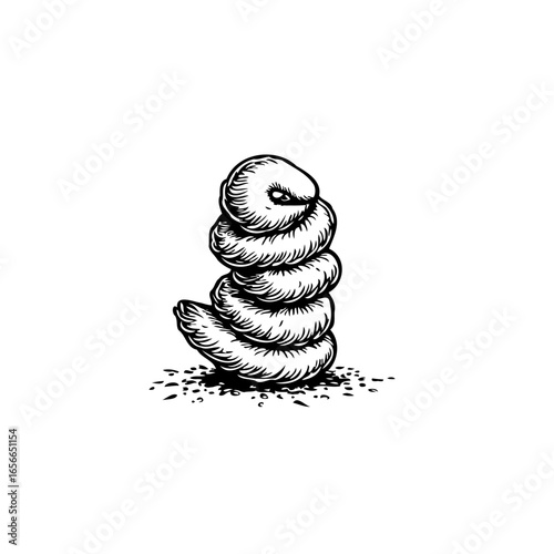 An artistic rendition showcasing a spiraling organism in monochrome with intriguing textural detail and compelling conceptual depth