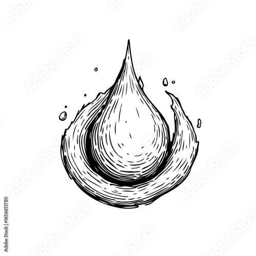 Elegant simplicity of water droplet, intricate illustration, timeless beauty showcasing fluid artwork, serene design, ethereal essence