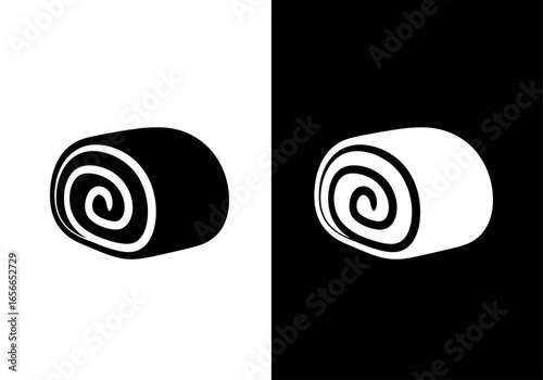 Contrast of Monochrome: A striking monochrome graphic of two roll of fabric with dynamic symmetry, in a contrasting black and white design, evoking the essence of textile art.