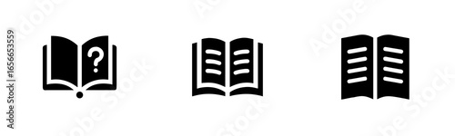 Three open book icons with question mark lines vector