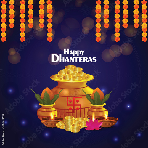 Indian festival shubh dhanteras background with gold coin pot
