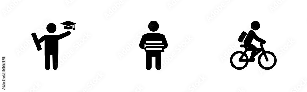 Obraz premium Three silhouette icons people with graduation cap books bicycle vector