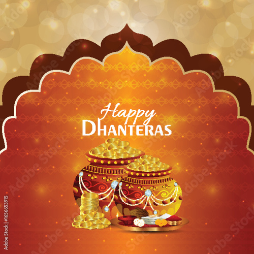 Happy dhanteras indian festival celebration greeting card
