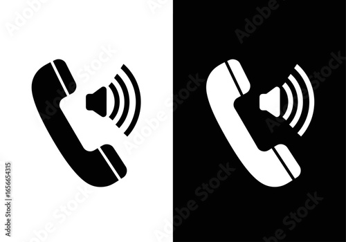 Phone Icon: An illustrative depiction of a phone icon, with one half rendered in stark black and the other in striking white, offers a versatile symbol for a variety of modern applications. 