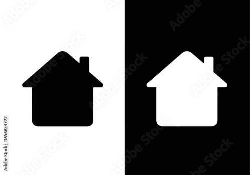Contrast Home Icons: A striking pair of contrasting home icons, one black and one white, divided by a stark contrast of color, symbolizing home or property and design choices.