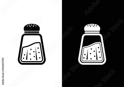 Salt Shaker Icon: A clean, crisp graphic design showcases a salt shaker, featuring a minimalist silhouette in both positive and negative space, perfect for culinary or food-related branding.