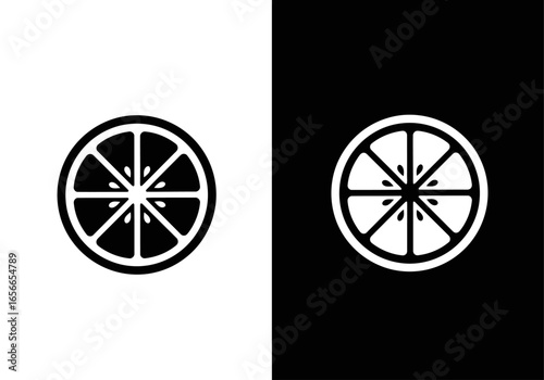 Citrus Delight: Abstract black and white illustration of a citrus fruit slice. A graphic depiction of the fruit's segment structure, offering a striking contrast.