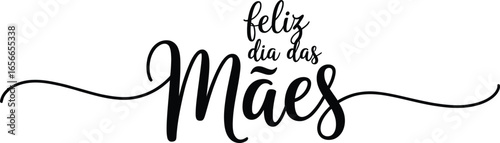 Feliz Dia das Maes Vector, Happy Mothers Day Text with Swirls on Transparent BG