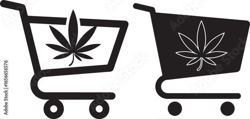 Cannabis leaf shopping cart silhouette