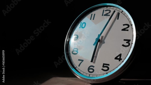 Symbolism of passing time: Time-Lapse of a clock with clouds passing reflected.	