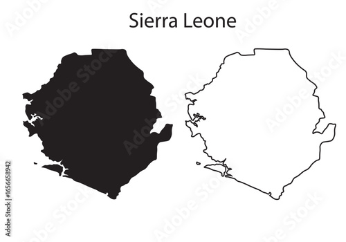 Simple Sierra Leone map silhouette vector. Clean black outline of African country, ideal for infographics, travel, education, and design use