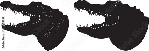 Two fierce crocodile head silhouettes with open jaws