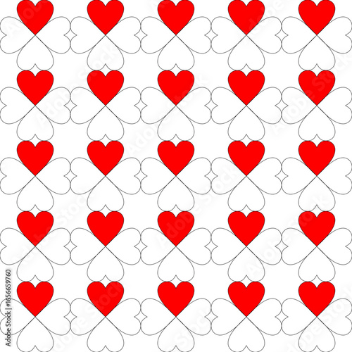 The pattern is in the form of repeating red hearts. The mosaic. Puzzle. Transparent background. Seamless. Vector.