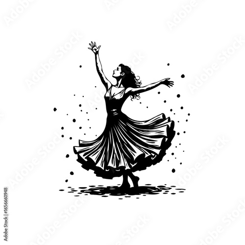 Dancing woman in flowing dress art creates an expressive and dynamic visual representation style design