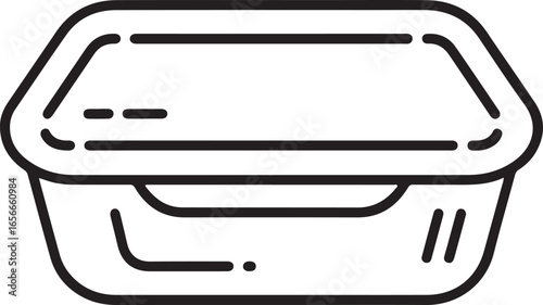 Simple Line Art Icon of a Rectangular Food Container with a Lid