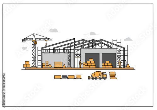 A building under construction the frame and walls are up
