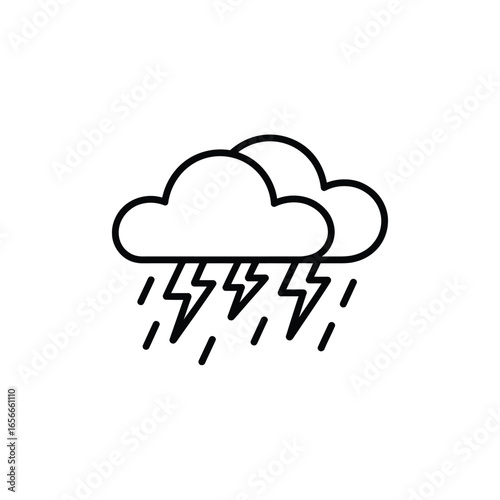 Stylized icon of a thunderstorm with rain and lightning