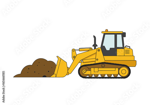 A yellow bulldozer is loading dirt