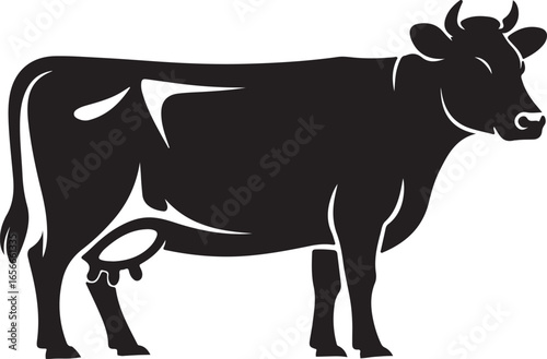 Black Silhouette of a Dairy Cow with Udders and Horns