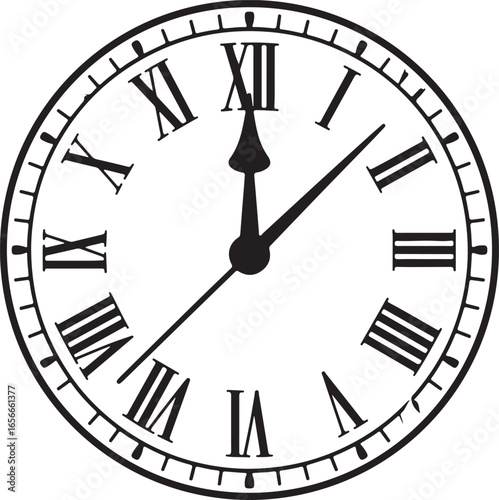 Classic Roman Numeral Clock Face with Hour and Minute Hands