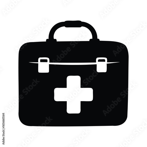 First Aid Kit Symbol in Black and White Emergency Medical Icon, first aid kit silhouette vector illustration