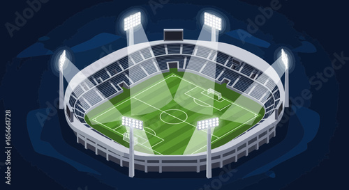 Aerial view of illuminated soccer arena for epic night game illustration